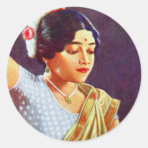 Vintage Retro Frauen Indien indische Frauen Schönh Runder Aufkleber