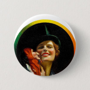 Vintage Retro Frauen Jester Puppenspielerin Frau Button