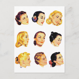Vintage Retro Frauen Kitsch 50er Kopfporträts Postkarte