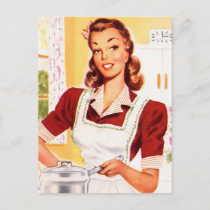 Vintage Retro Frauen Kitsch 50er Küche Magie Postkarte