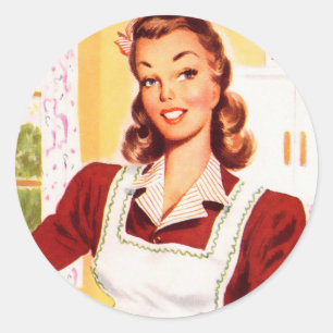 Vintage Retro Frauen Kitsch 50er Küche Magie Runder Aufkleber