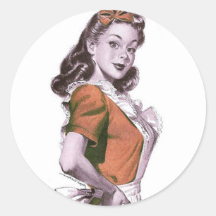 Vintage Retro Frauen Kitsch Glückliche Hausfrau Runder Aufkleber