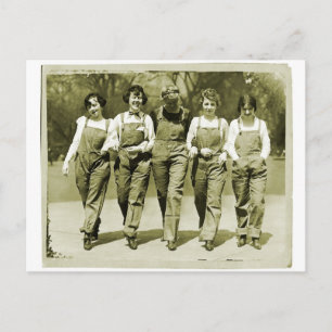 Vintage Retro Frauen Kitsch Jeans Latzhose Mädchen Postkarte