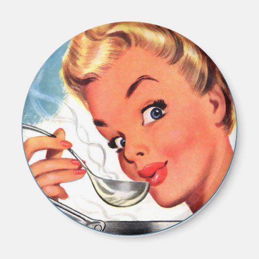 Vintage Retro Frauen Kitsch Suppen Bereit! Ad Magnet (Vorne)