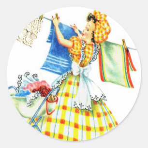 Vintage Retro Frauen Kitsch Waschtag Runder Aufkleber