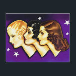 Vintage Retro Frauen Kunst, Dichtung und Musik Postkarte<br><div class="desc">Vintage Retro Women Art Deco Drei Frauen,  sehr schön,  lebhaft Art Deco 1930er Jahre wunderschöne Abbildung von drei Frauen-Profile. Schließlich sind alle drei Köpfe besser als einer!</div>