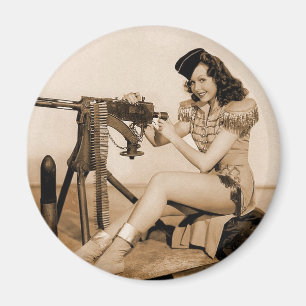 Vintage Retro Frauen Maschinengewehr Mädchen Magnet