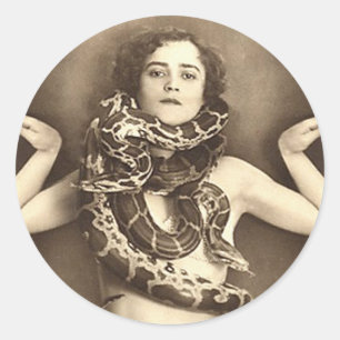 Vintage Retro Frauen Schlangenbeschwörerin Runder Aufkleber