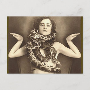 Vintage Retro Frauen Sideshow Schlangenbeschwöreri Postkarte