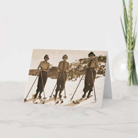 Vintage Retro Frauen-Ski fahrender 'Ski gammelt Karte (Vorderseite)