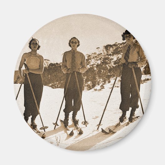 Vintage Retro-Frauen Skifahren "Ski Bums 1942" Magnet (Vorne)