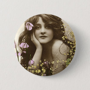 Vintage Retro Frauen viktorianisches Blumenmädchen Button