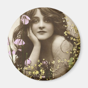 Vintage Retro Frauen viktorianisches Blumenmädchen Magnet
