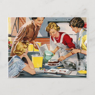 Vintage Retro Frauen Werbung Lass uns einen Kuchen Postkarte