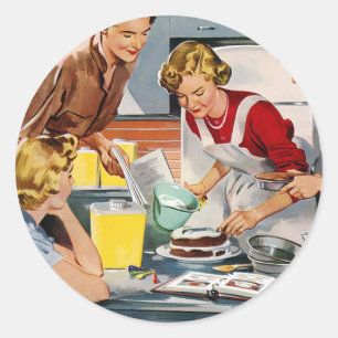 Vintage Retro Frauen Werbung Lass uns einen Kuchen Runder Aufkleber