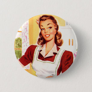 Vintage Retro Frauenkitsch-50er Küchen-Magie Button