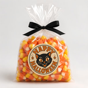 Vintage Retro Frohes Halloween Schwarze Katze Runder Aufkleber