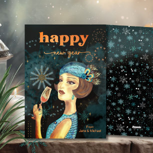 Vintage Retro Frohes Neues Jahr  Feiertagskarte