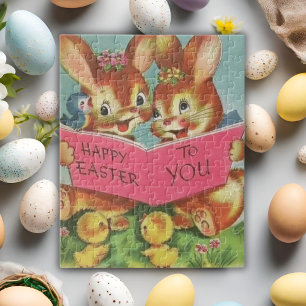 Vintage Retro Fröhliche Ostern Hasen und Küken Puzzle