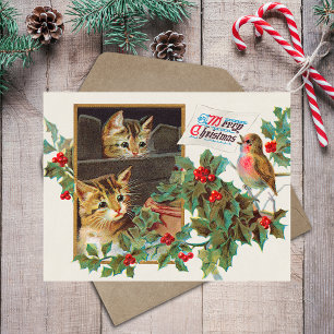 Vintage Retro Fröhliche Weihnachten Süße Katzen Vo