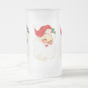 Vintage Retro fröhlicher alter Weihnachtsmann Weih Mattglas Bierglas