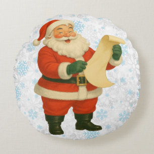 Vintage/retro fröhlicher Weihnachtsmann Rundes Kissen