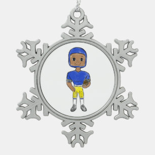 vintage retro Fußballspieler blau gelb einfach Schneeflocken Zinn-Ornament