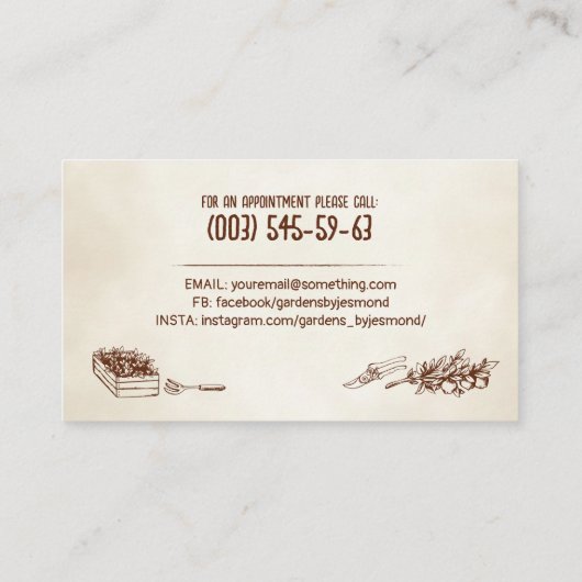 Vintage Retro-Gartendienstleistungen Visitenkarte (Rückseite)