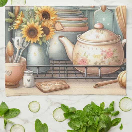 Vintage Retro-Geschirr Teeausdruck Geschirrtuch (Gefaltet)