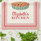 Vintage Retro Girl Red Cherry Gingham Geschirrtuch (Gefaltet)