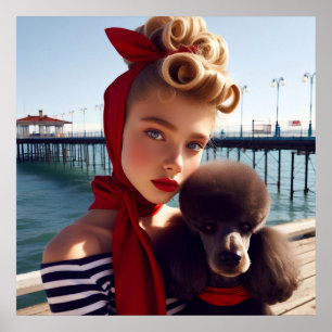 Vintage Retro-Glamour-Girl mit Pudel Poster