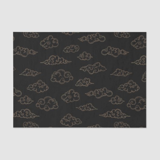 Vintage Retro-goldstilisierte Wolken auf schwarz Seidenpapier (Vorderseite)