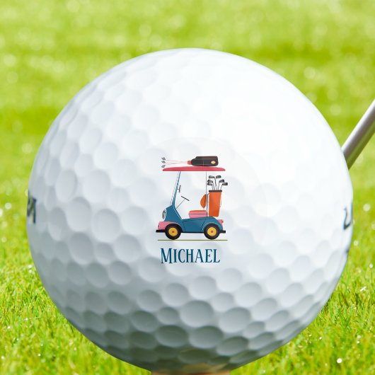 Vintage Retro Golf Cart Cute Blue Monogrammed  Golfball