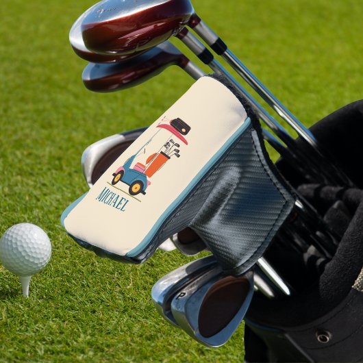 Vintage Retro Golf Cart Cute Blue Monogrammed Headcover