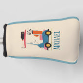 Vintage Retro Golf Cart Cute Blue Monogrammed Headcover (Vorderseite)