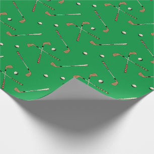 Vintage Retro Golf Golfer Club Bälle Muster Grün Geschenkpapier