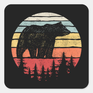 Vintage Retro Grizzlybär Quadratischer Aufkleber