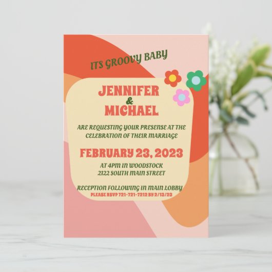 Vintage Retro Groovy Hochzeitseinladung Einladung (Stehend Vorderseite)