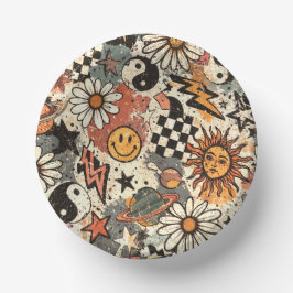 Vintage Retro Grunge: Celestial Sun, Daisy, Smiley Pappteller