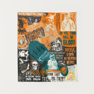 Vintage Retro Halloween 90er Jahre Classic Collage Wandteppich