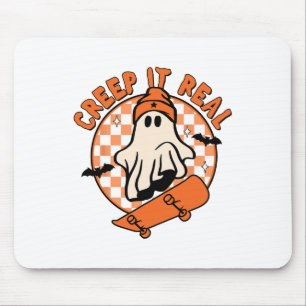 Vintage Retro Halloween Creep It Real Geist Boy Fa Mousepad