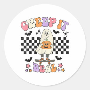 Vintage Retro Halloween Gruseliger Geist Junge Fa Runder Aufkleber