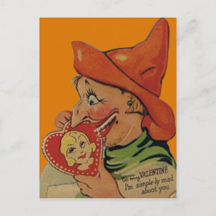 Vintage Retro Halloween Hexe Valentinskarte Feiertagspostkarte