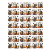 Vintage Retro Halloween Katze und Kürbistablette Tischdecke (Vorderseite)