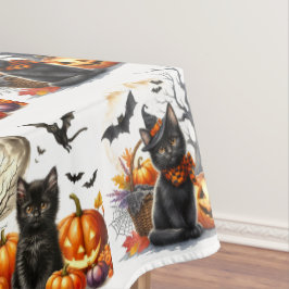 Vintage Retro Halloween Katze und Kürbistablette Tischdecke