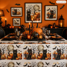 Vintage Retro Halloween Katze und Kürbistablette