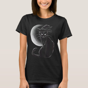 Vintage Retro Halloween schwarze Katze Hexe Mond G T-Shirt
