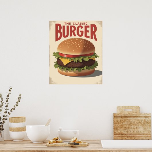 Vintage Retro Hamburger Diner Poster Kunst (Küche)