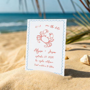 Vintage Retro handgeschriebene Krabbe Rot Blau Hoc Save The Date