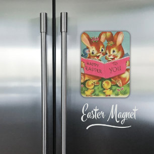 Vintage Retro Happy Oaster Bunnies und Chicks Magnet